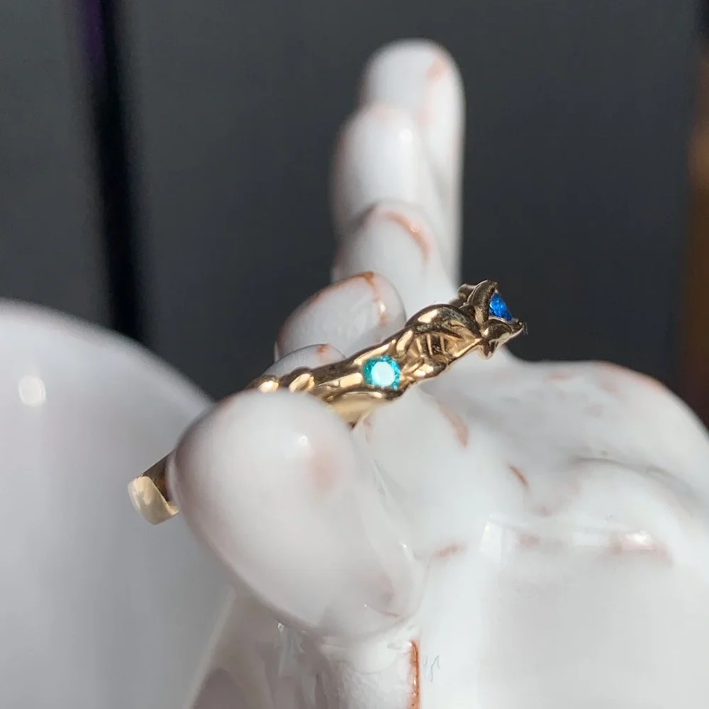 10KYG Sapphire & Mint CZ Curved Contour Ring NWOT